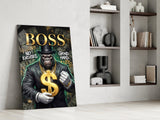 Boss Suited Gorilla Gold Dollar Glass Wall Art