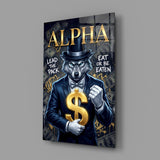 Alpha Suited Wolf Gold Dollar Glass Wall Art