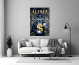 Alpha Suited Wolf Gold Dollar Glass Wall Art