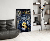 Alpha Suited Wolf Gold Dollar Glass Wall Art