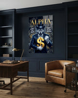 Quadro in vetro Alpha Suited Wolf Gold Dollar - 72x46 cm