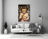 Queen Suited Lioness Gold Dollar Glass Wall Art