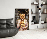 Queen Suited Lioness Gold Dollar Glass Wall Art