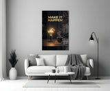 Make It Happen Gold Skyline Bulb Glass Wall Art