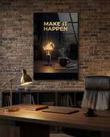 Glasbild Make It Happen Gold Skyline Bulb - 72x46 cm
