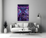 Stay Real Neon Panther Rapper Glass Wall Art