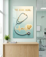 Glasbild Sit Stay Heal Veterinary Stethoscope - 72x46 cm