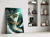 Winged Blindfolded Lady Justice Glass Wall Art