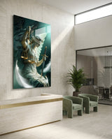 Quadro in vetro Winged Blindfolded Lady Justice - 72x46 cm