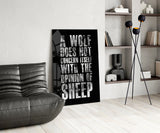 Wolf Opinion of Sheep Quote Glass Wall Art