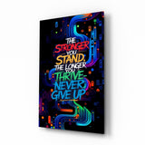 Tableau en verre Never Give Up Neon Graffiti Quote - 72x46 cm