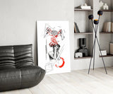 Overthinking Red Thread Brain Sketch Glass Wall Art