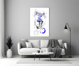 Overthinking Blue Thread Brain Sketch Glass Wall Art