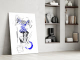 Overthinking Blue Thread Brain Sketch Glass Wall Art
