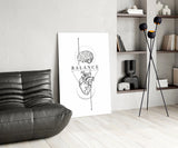Balance Brain Over Heart White Line Art Glass Wall Art