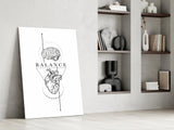 Balance Brain Over Heart White Line Art Glass Wall Art