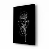 Cuadro de cristal Balance Brain Over Heart Black Line Art - 72x46 cm