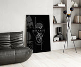 Balance Brain Over Heart Black Line Art Glass Wall Art