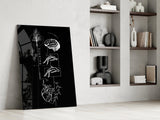 Balance Brain and Heart Line Art Glass Wall Art