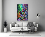 Neon Jungle Flower Goddess Skull Glass Wall Art