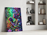 Neon Jungle Flower Goddess Skull Glass Wall Art