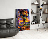 Sunset Desert Sunflower Face Glass Wall Art