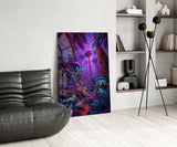 Neon Purple Jungle Glowing Rainforest Glass Wall Art
