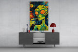 Green Alien Smoking Psychedelic Glass Wall Art