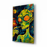 Glasbild Green Alien Smoking Psychedelic - 72x46 cm