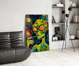 Green Alien Smoking Psychedelic Glass Wall Art