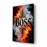 Tableau en verre Boss Blackletter Fire and Smoke - 72x46 cm