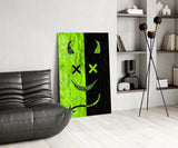 Split Neon Green Devil Smile Glass Wall Art