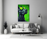 Lime Green Dog in Yellow Shades Glass Wall Art