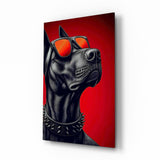 Cuadro de cristal Crimson Red Dog in Mirrored Shades - 72x46 cm