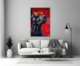 Crimson Red Dog in Mirrored Shades Glass Wall Art
