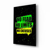 No Limits No Excuses Neon Green Glass Wall Art - 72x46 cm