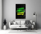 No Limits No Excuses Neon Green Glass Wall Art