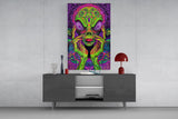 Neon Alien Face Psychedelic Mushroom Glass Wall Art