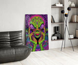 Neon Alien Face Psychedelic Mushroom Glass Wall Art