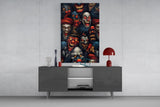 Grinning Clown Faces Dark Carnival Glass Wall Art