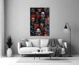 Grinning Clown Faces Dark Carnival Glass Wall Art