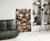 Sepia Theatre Masks Comedy Tragedy Glass Wall Art