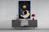 Navy and Gold Sun and Crescent Moon Glass Wall Art