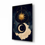 Glasbild Navy and Gold Sun and Crescent Moon - 72x46 cm