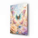 Tableau en verre Iridescent Gold Filigree Butterfly - 72x46 cm
