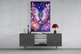 Gilded Butterfly Violet Night Garden Glass Wall Art