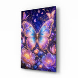 Gilded Butterfly Violet Night Garden Glass Wall Art - 72x46 cm