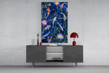 Midnight Blue Koi and Glowing Lotus Glass Wall Art