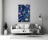 Midnight Blue Koi and Glowing Lotus Glass Wall Art