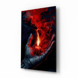 Cuadro de cristal Red Candle in Cupped Hand Smoke - 72x46 cm